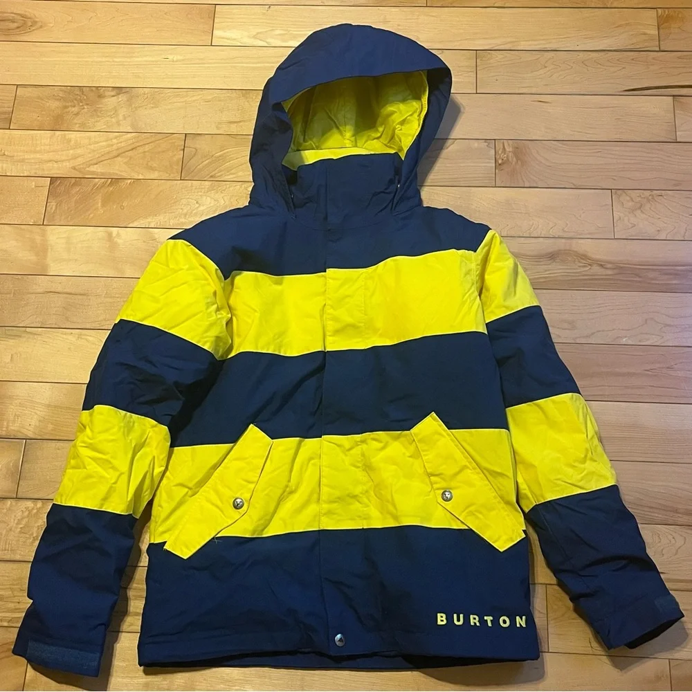 Burton Kids Yellow Navy Blue Striped Ski Snowboard Coat large Chittagong Dryride